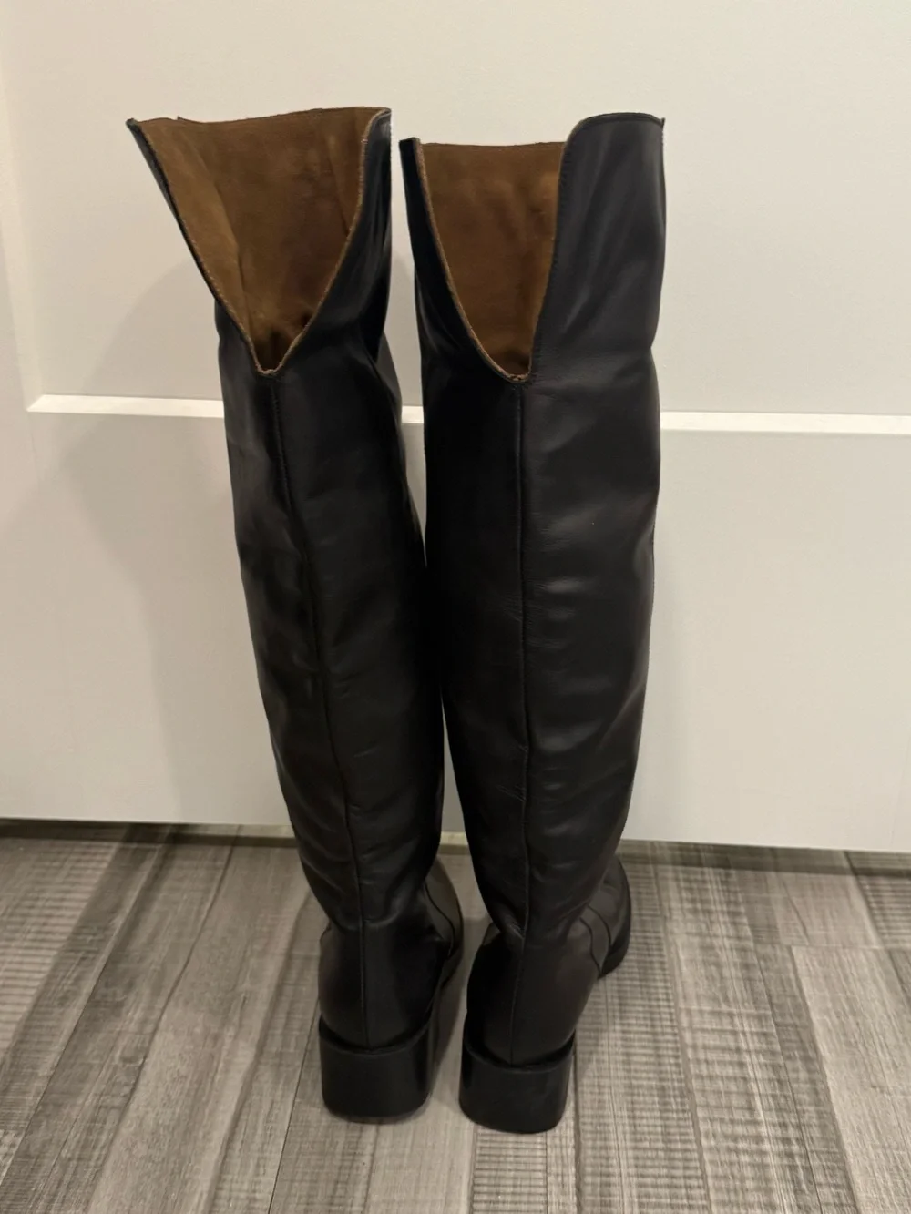 Zara Black Leather Over-the-Knee Boots with Brown Cuff